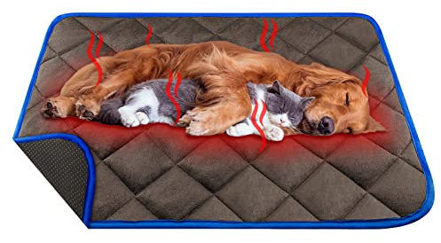 ORIMIO Selbstheizende Decke für Katzen & Hunde 40x50cm, Waschbare Wärmedecke Katzendecke Umweltfreundliche Wärmematte Thermodecke Heizmatte Hundedecke, Kaffee