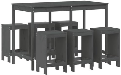 vidaXL Gartenbar Set 7-TLG., Sitzgruppe mit 1 Gartentisch 6 Barhocker, Garnitur für Balkon Terrasse, Outdoor Bar Set Gartenmöbel, Grau Massivholz Kiefer