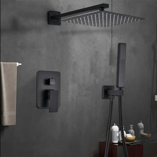 Columna de ducha termostática, juego de ducha empotrado con mezclador de ducha 30 x 30 cm y incluido ducha, negro
