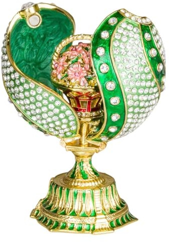 danila-souvenirs Fabergé-Stil verdrehtes Ei mit Korb der Blumen 12 cm grün