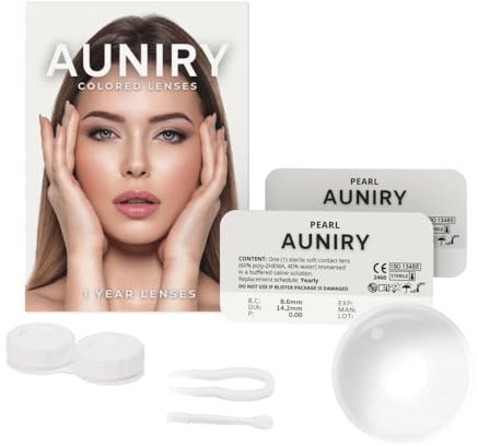 AUNIRY Kontaktlinsen Farbige Grau PEARL Natürliche: Komplettset (2 Linsen, Pinzette, Applikator und Kontaktlinsenbehälter), 12 Monate, keine Korrektur, 0 Dioptrien und DIA 14,2 mm | AUNIRY