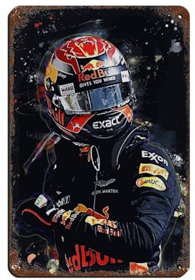 World Formula 1 Driver Max Verstappen Poster 11 Retro Poster Metall Blechschild Chic Art Retro Eisen Malerei Bar Menschen Höhle Cafe Familie Garage Poster Wanddekoration 20 x 30 cm
