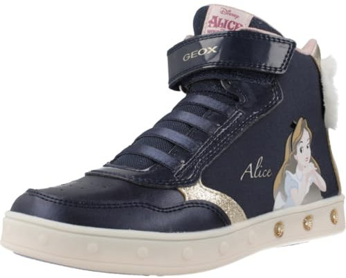 Geox J Skylin Girl G, Scarpe da Ginnastica, Navy/Platinum, 34 EU