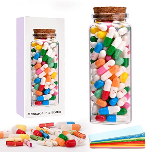 COVLUROTO Valentines Day Gifts for Her Him Girlfriend Boyfriend Capsule DIY Letter Message in a Bottle, 100 PCS Love Friendship Letter Color Pills with Blank Paper, Gifts for Men/Women