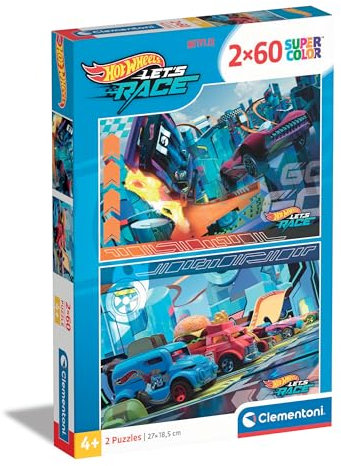 Clementoni Jigsaw Puzzle Hotwheels 2 Puzzle With 60 Pieces - Supercolor Puzzle For Children Age 4+, Cartoon, Cars, Gift For Boy/Girls, Made In Italy, 24816