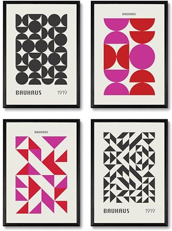Studio Moien Bauhaus Pink Cool Set - 4 Set of A3 Posters Wandbilder for Zuhause, Küche, Büro, Schlafzimmer, Wohnzimmer