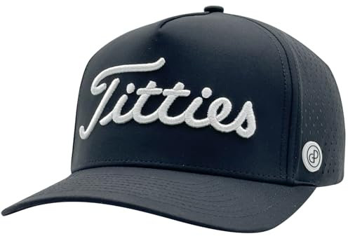 Power Golf GP Performance Golfmütze Snapback mit atmungsaktiven Laserlöchern - Original Titties Golfmütze mit verstellbarem Strapback, Schwarz, Einheitsgröße