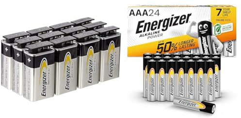 Energizer Industrial 9V Lot de 12 Piles alcalines & Alkaline Power AAA, 24 Pack
