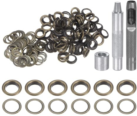 QUARKZMAN Kit de Œillets en Cuivre de 10mm Bronze 100Ensemble | avec Outil de Pose d'Œillets et Poinçon Creux, pour Vêtements en Cuir, Tissu et Ceintures