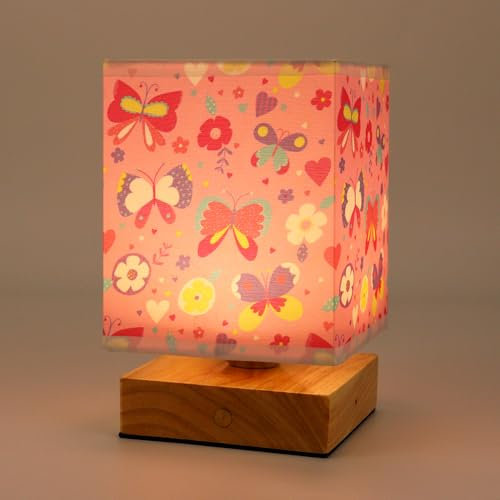 Wetry Nachtlicht Baby mit Schmetterling Motiv Lampenschirm Deko Kinderzimmer Nachttischlampe Touch Dimmbar Schreibtischlampe Kinder Klein Geschenke Mädchen