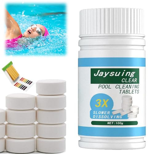 Langsamlöslich chlortabletten für Schwimmbäder, Pool Cleaning Tablet, Pool Chlortabletten, Chlor Tabs Pool, Multifunktions Chlortabletten Pool Zubehör Reinigung Kalkvermeidung (100g)