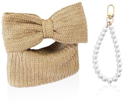 1 bolso de mano para mujer, 1 colgante, bolso con lazo de verano, bolso de mano de paja para boda, bolso de festival