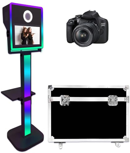 Fotoautomat mit 39,6 cm (15,6 Zoll) Spiegel-Touchscreen, APP-Steuerung, Spiegel, Fotokabine, Selfie-Station, Schalenständer, Photobooth-Maschine mit RGB-Licht (Schwarz, 15,6 Zoll + Kamera)