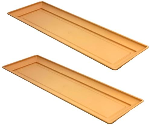 VR7 2x Garden Planter Trays for Long Planters - Durable Plastic Trays for Easy Draining and Plant Health (Terracotta, 60cm)