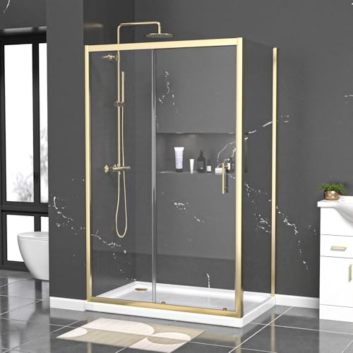 Nes Home 1200 x 700mm Shower Enclosure Sliding Door & Side Panel Brushed Brass