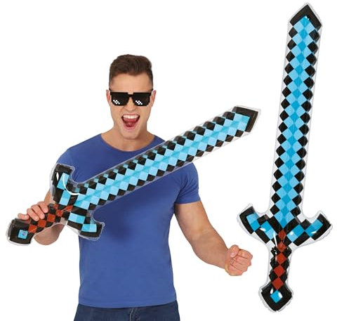 FIESTAS GUIRCA | Inflatable Pixel Sword (35.4 in) - Toy Weapon for Video Game and Cosplay Costumes - Ideal Accessory for Halloween and Carnival Parties - For Children and Adults - Blue