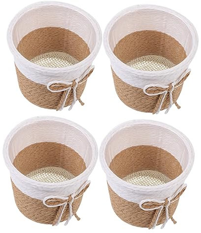 Happyyami 4pièces Pots De Fleurs Papier Tressé Imperméables Contenants Décoratifs pour Plantes Simples Idéaux pour Balcon Et Intérieur