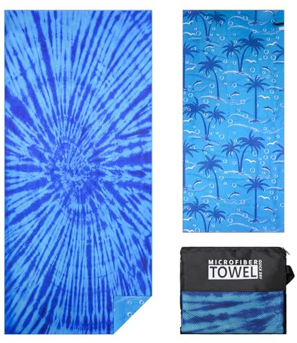 TMEOG Strandtuch Mikrofaser 180x80cm Badetuch Strand Badehandtuch Groß Sandfrei Schnelltrocknendes Strandhandtuch Dünn Strandlaken Leicht Beach Towel für Damen Herren(Blau Batik)