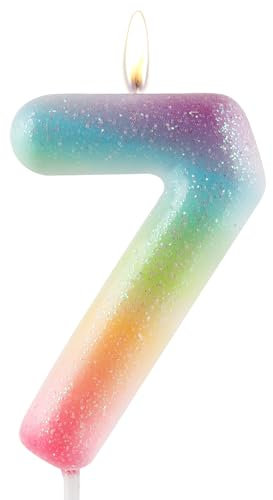 Zolunu Glitter Colorful 7th Birthday Candle, Birthday Number 7 Candle Cake Toppers for Girl Women, Glitter Colorful Themed Party Decorations Supplies Birthday Gifts