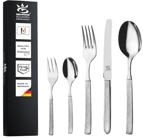 Gehring Solingen Besteck Set Satino 30-teilig I Edelstahlbesteck I hochwertiges Essbesteck inklusive 6 Solinger Messer Made in Germany I Besteck Set 6 Personen I spülmaschinengeeignet