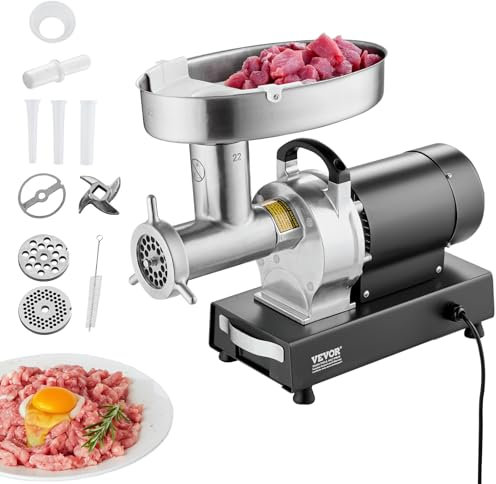 VEVOR Hachoir à Viande Électrique Capacité 6,35 kg/min, Hachoir Électrique Commercial de Comptoir, Poussoir à Saucisses en Acier Inoxydable, avec Lame et Plaque de Broyage, pour Cuisine et Restaurant
