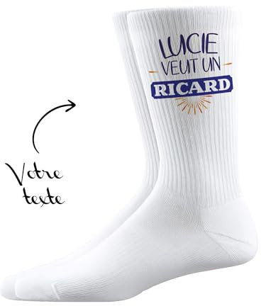 KDO MAGIC - Chaussettes personnalisées - Cadeau personnalisable - Chaussette Unisexe - Texte, photo, prénom (FR/ES, Numérique, 42, 46, Taille normale, Taille normale, Ricard)