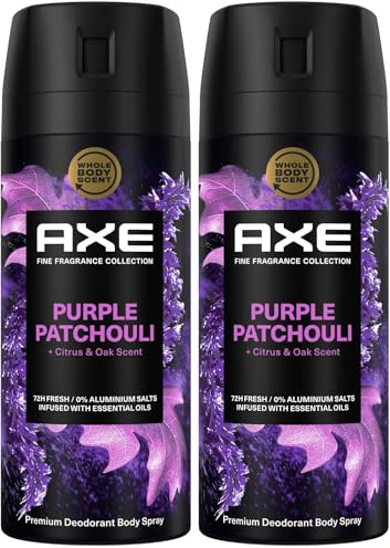 Axe Fine Fragrance Collection Premium Bodyspray Purple Patchouli Deo ohne Aluminium für 72 Stunden Frische 150 ml (Packung mit 2)