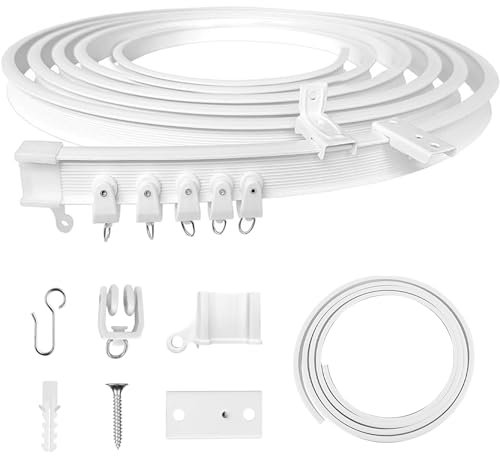 1m weiß Flexible Deckenvorhangschiene, gebogene Vorhangschiene mit stummen Rollen，ideal für Duschfenster, Gardinenschiene Vorhang Schiene für Wohnmobile Duschecke, Privatsphäre und Heimdekoration