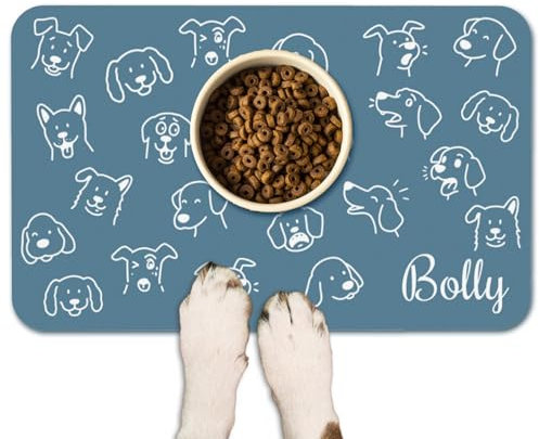 Naispanda Tapis de Nourriture pour Chien Personnalisé Set de Table Personnalisé pour Animal Domestique Set de Table pour Bol d'eau pour Chien et Chat avec Photo et Nom Antidérapant et Imperméable