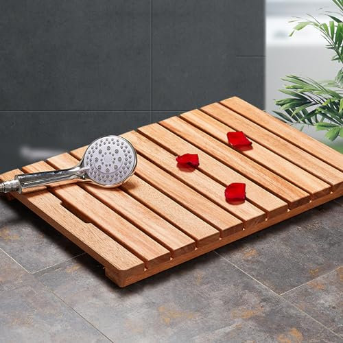 Badematte aus natürlichem Bambus, rutschfeste Duschmatte aus Holz, wasserabweisend, langlebig, rechteckig, für Bad und Küche, 50 x 90 cm