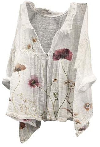 Musselin Tunika Damen, Primeday 2025 Angebote, Leinenbluse Leinen Shirt Leinenhemd Langarm Tshirt V Ausschnitt Bluse Tunika Große Größen Oberteile Sommeroberteile Sommerblusen Leicht