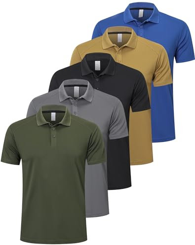 ZENGVEE 5 Pack Men's Polo Shirts Golf Polo for Men Adult Moisture Wicking Quick Dry Breathable Work Shirts Short Sleeve Multipack Tshirts Sport Top T-Shirts（0428-BlackGG Blue Khaki-3XL）