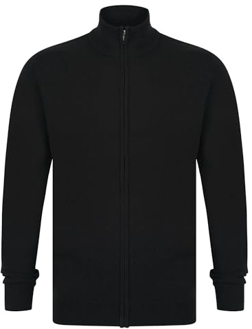 Kensington Eastside Men's Zip Through Funnel Neck Plain Knitted Lightweight Cardigan Black