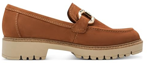 Womens Tan Leather Classic Loafers Slip-On Platform Buckle Shoes