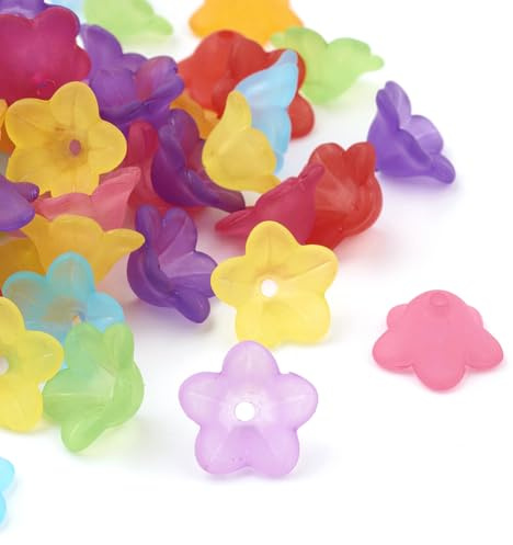 100 Lilien Blüten gefrostet Mix Acryl Blütenkelche matt (Bunt 13x7mm) | Deko Blume, Schmuck basteln, Perlen für Engel