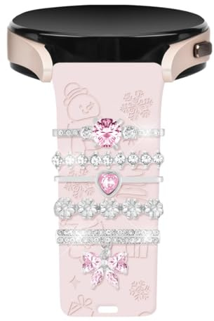 Vozehui 20mm Weihnachten Gravierte Silikon Armband und Dekorative Ringe Kompatibel mit Samsung Galaxy Watch 7/FE/6/5/4 Damen Herren,Sport Armband für Galaxy Watch 3/Garmin Vivoactive 5