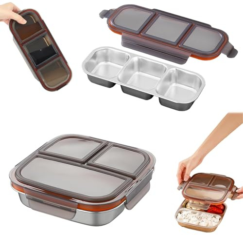 fiambrera inox infantil, con tres compartimentos, hermético, impermeable,fiambrera acero inoxidable, fiambrera acero inoxidable infantil, para snacks, frutos secos, galletas, frutas, verduras, almuerz