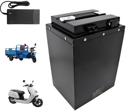 HJGHY 48 V 60 V 72 V 20 Ah 32 Ah 40 Ah 60 Ah Motorradbatterie 48 V 60 V 72 V Lithium-Li-Ionen-Akku mit Ladegerät für 0–4500 W Moped-Dreirad-Rollermotor