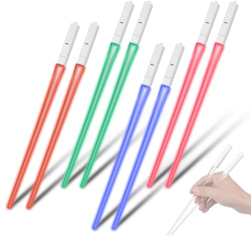 Lot de 4 paires de baguettes de sabre laser lumineuses LED 9 couleurs changeantes réutilisables, légères, portables, amovibles, passent au lave-vaisselle ABS