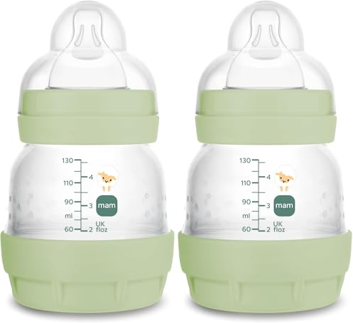MAM Easy Start Babyflasche, 130 ml, Anti-Kolik-Fläschchen, gemischtes Stillen, reduziert Luftblasen und Koliken, selbststerilisierendes Babyzubehör, Größe 1, neutral (Packung mit 2)