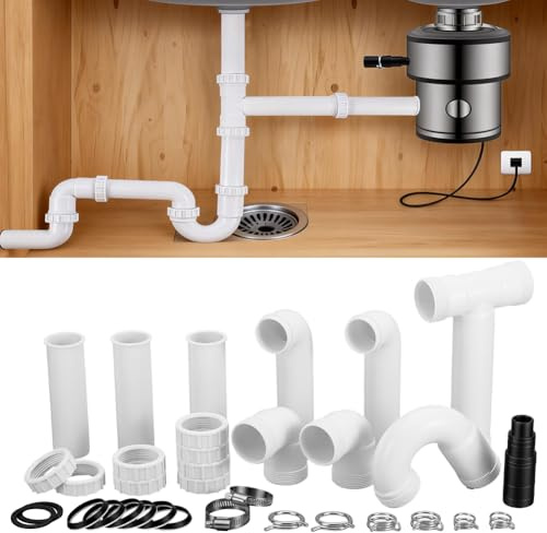 NBEADS 1 kit de instalación para trituradora de residuos, kit de manguera de drenaje para fregadero doble con conexión para trituradora de residuos para fregadero de cocina instalación simple