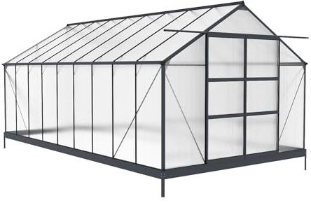 Vente-unique-Gewächshaus aus Polycarbonat mit 16,9 m² Grundfläche - Anthrazit - IXORA