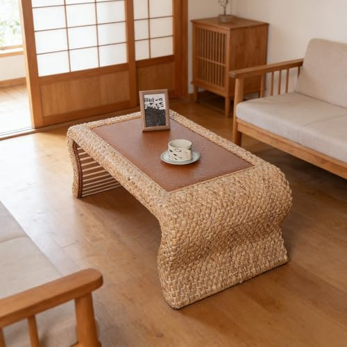 STCERY Niedriger Couchtisch Aus Rattan, Japanischer Tatami-Esstisch Für Den Boden, Keine Montage Nötig, Für Den Innen- Und Außenbereich Geeignet(60 * 45 * 32cm/23.6 * 17.7 * 12.6in)