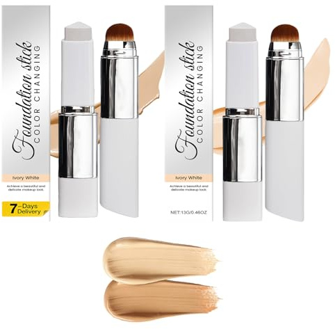 2026 Neu Changing Foundation Stick, Foundation Stick mit Pinsel, Natürlicher Glow & Schwereloses Gefühl, Feuchtigkeitsspendender für Alle Hauttypen, 2 Stück