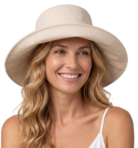 Comhats ChicPony Pferdeschwanz Sonnenhut Damen UV-Schutz Beige L