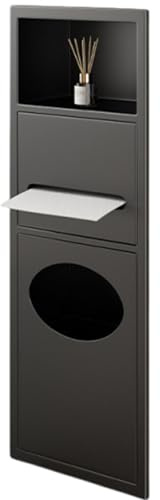 JSWHYBD Niche de Porte-Papier Toilette encastrée en Acier Inoxydable 304 pour Salle de Bain, organisateurs muraux et Rangement avec Porte-Papier, Poubelle et étagère Black 20 * 13.5 * 63cm