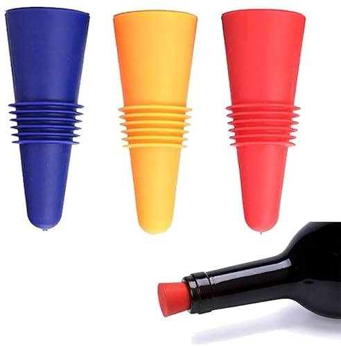 3Pack Multicolor Silicone Wine Stopper, Reusable Bottle Saver Sealer Wine Corks