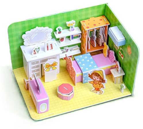 Mini Puppenhaus Möbel Set – Spielzimmer, Küche & Badezimmer Möbel für Puppenhaus – DIY Miniatur Möbel Spielset für Kinder Rollenspiel (4 Varianten) (Zimmer)
