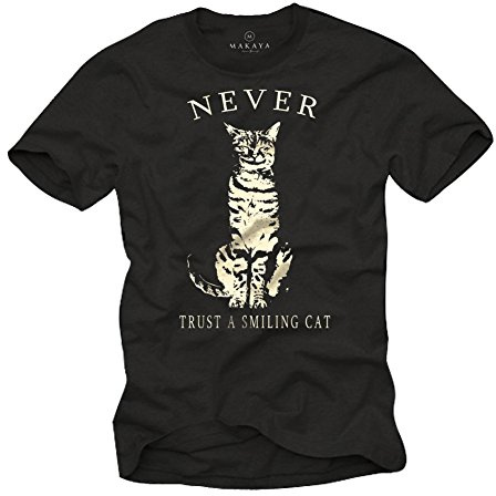 MAKAYA Katzen Shirt mit Lustigem Spruch Never Trust A Smiling Cat Herren Größe XXL