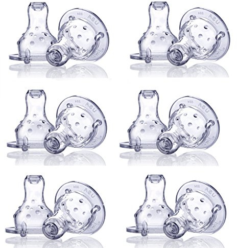Nuby 6 Pack No Spill Nuby Nipples, 0-6 Months, Clear (Pack of 2)